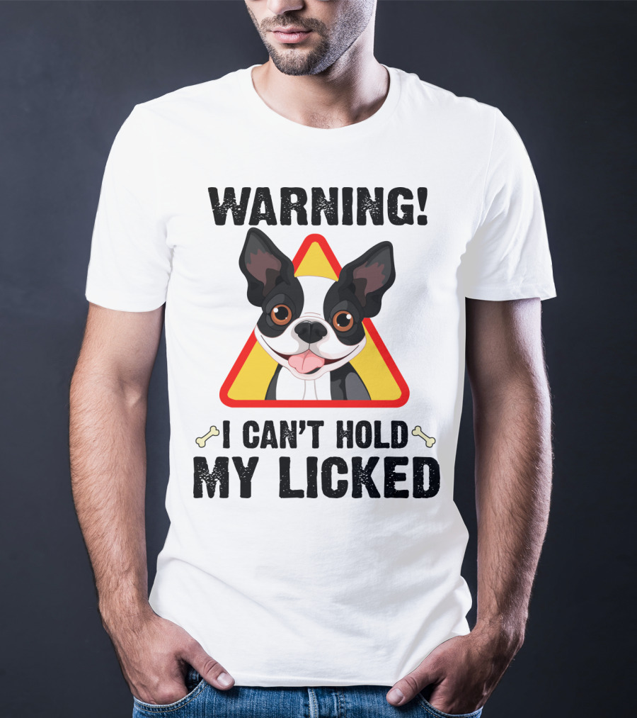 Warning I Can't Hold My Licked Cartoon Dog With Triangle And Bones T-Shirt