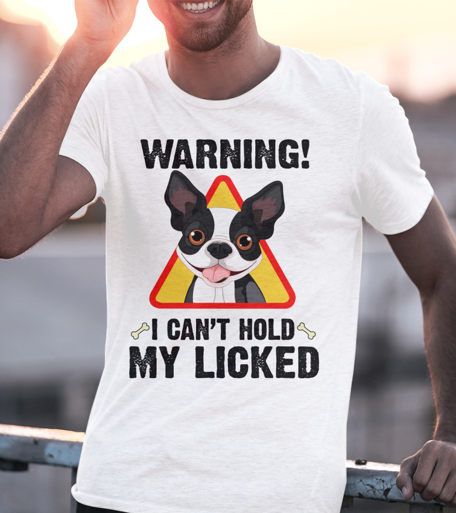 Warning I Can't Hold My Licked Cartoon Dog With Triangle And Bones T-Shirt