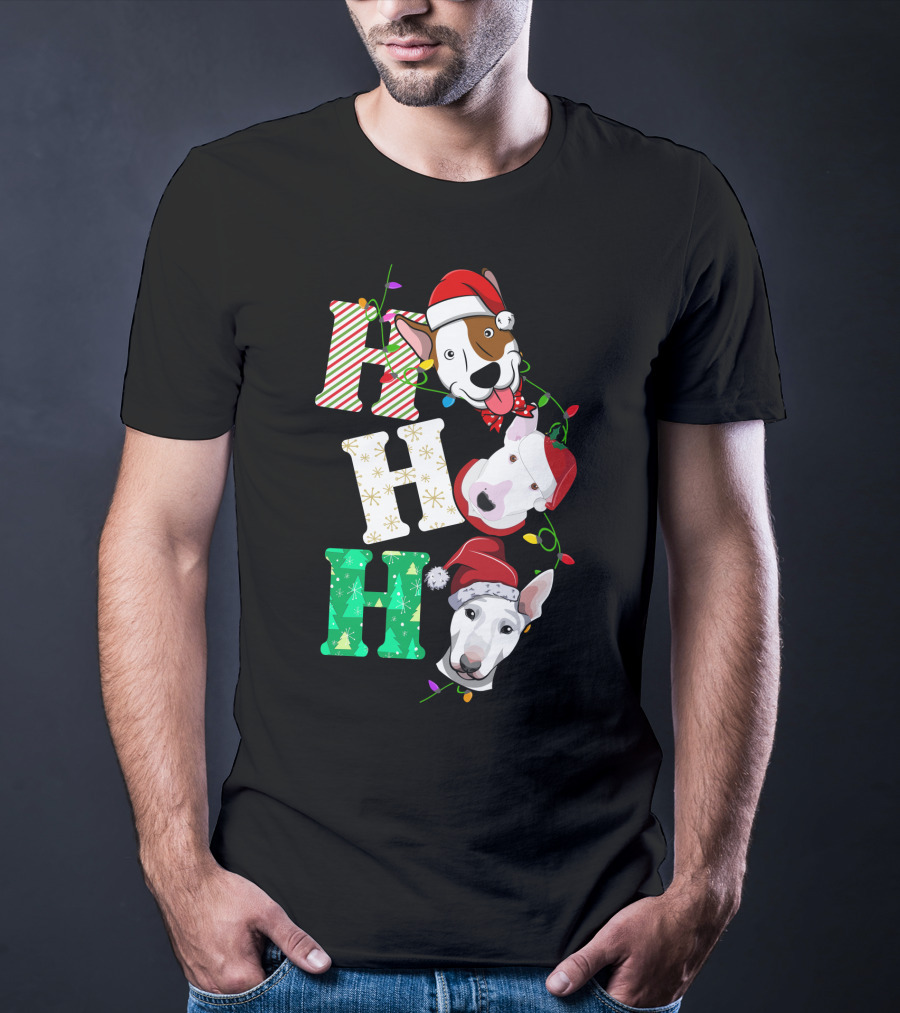 Ho Ho Ho Bullterrier Christmas Santa Hats T-Shirt