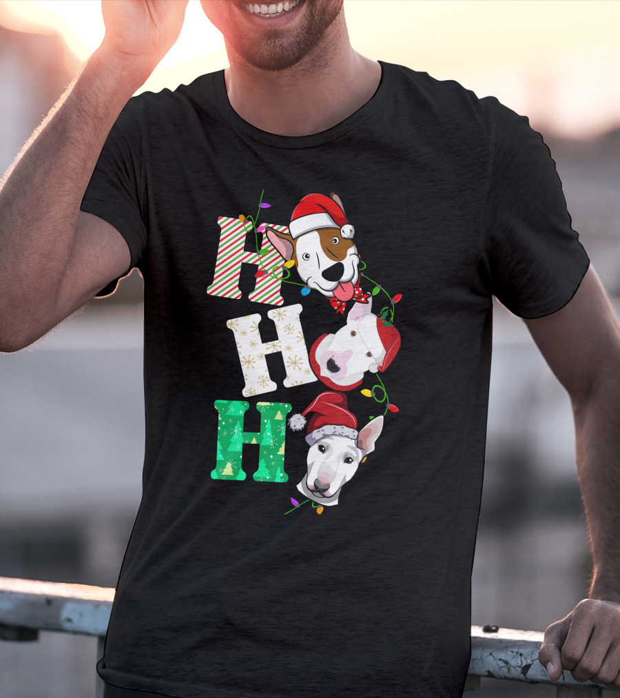 Ho Ho Ho Bullterrier Christmas Santa Hats T-Shirt