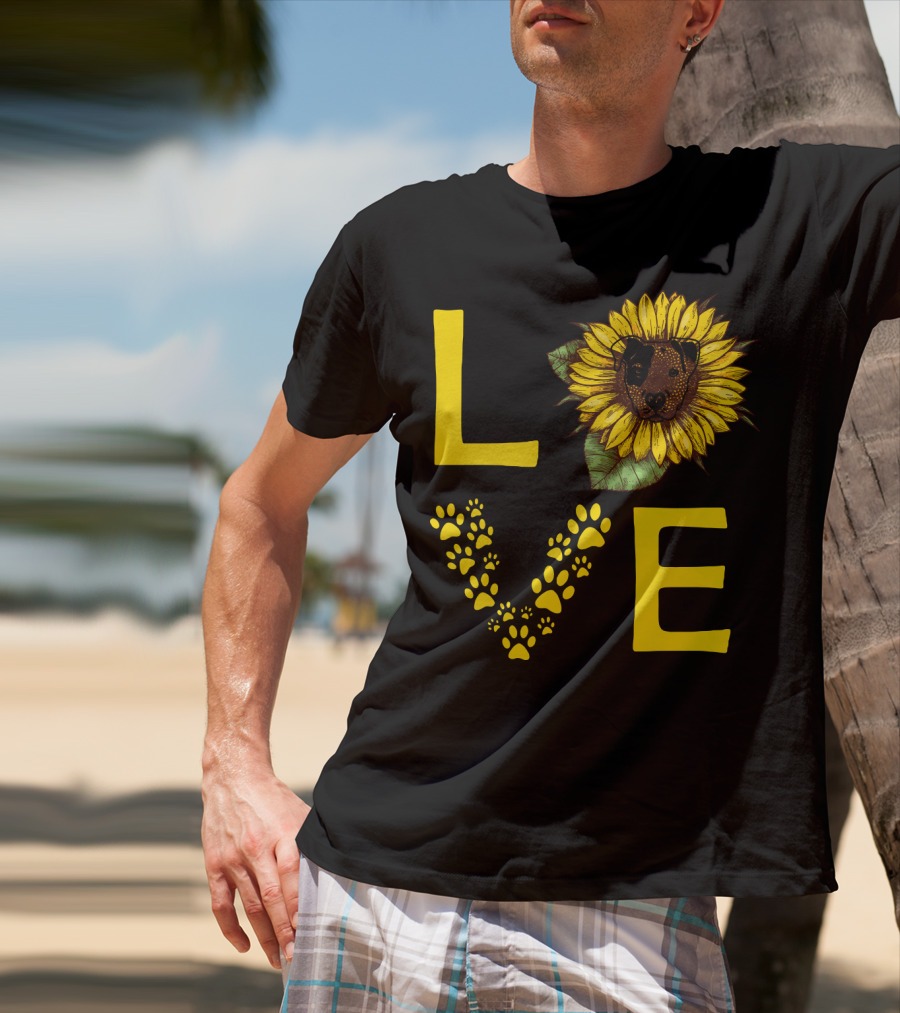Love Bullterrier Sunflower Paw Prints T-Shirt