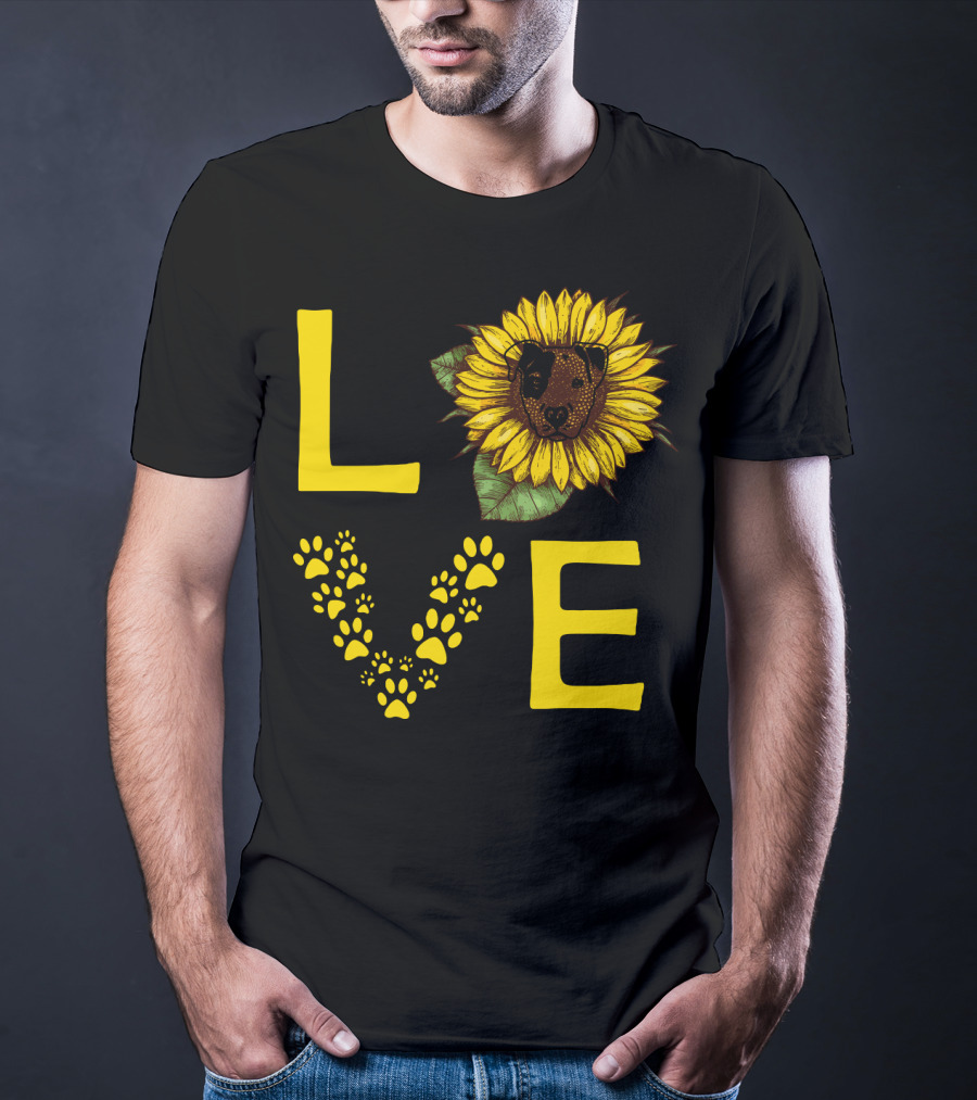 Love Bullterrier Sunflower Paw Prints T-Shirt
