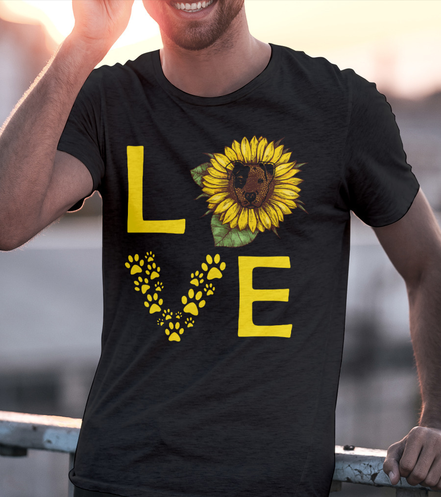 Love Bullterrier Sunflower Paw Prints T-Shirt