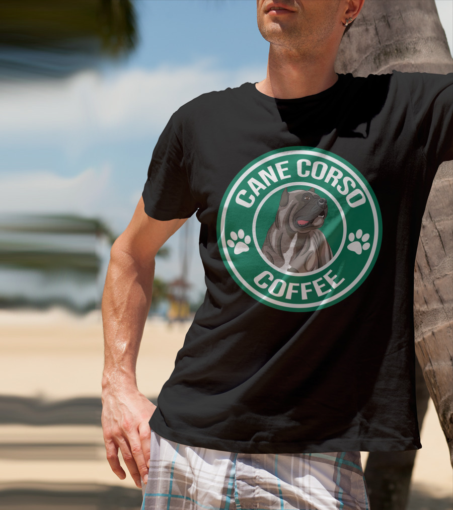 Cane Corso Coffee Dog Emblem Paw Prints T-Shirt