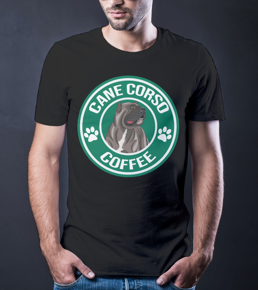 Cane Corso Coffee Dog Emblem Paw Prints T-Shirt