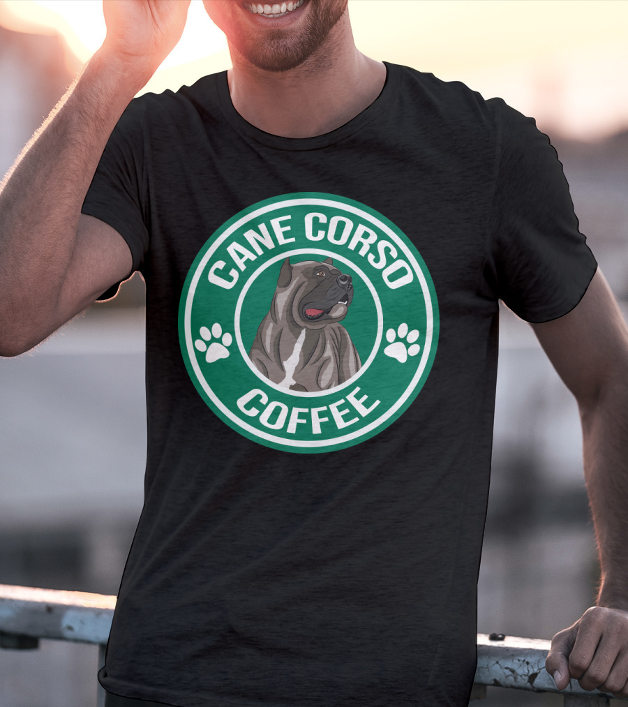 Cane Corso Coffee Dog Emblem Paw Prints T-Shirt