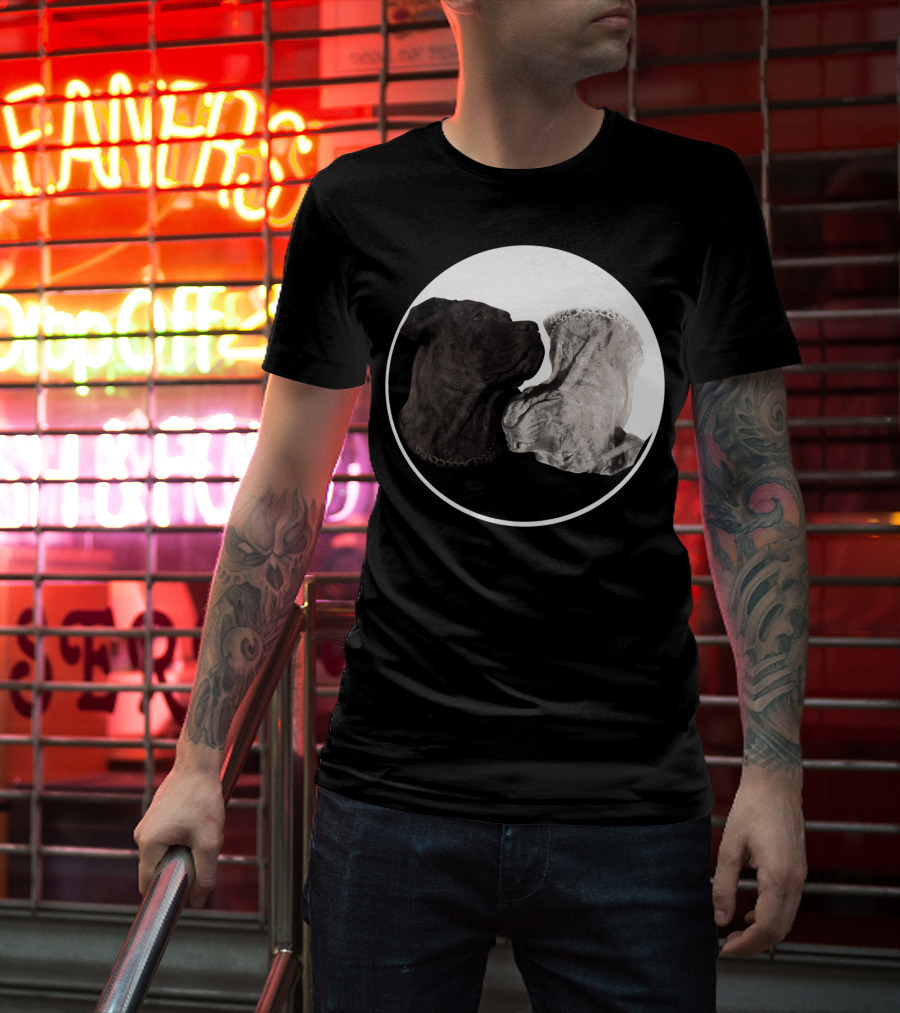 Cane Corso Yin Yang Circle With Black And White Dog Heads T-Shirt