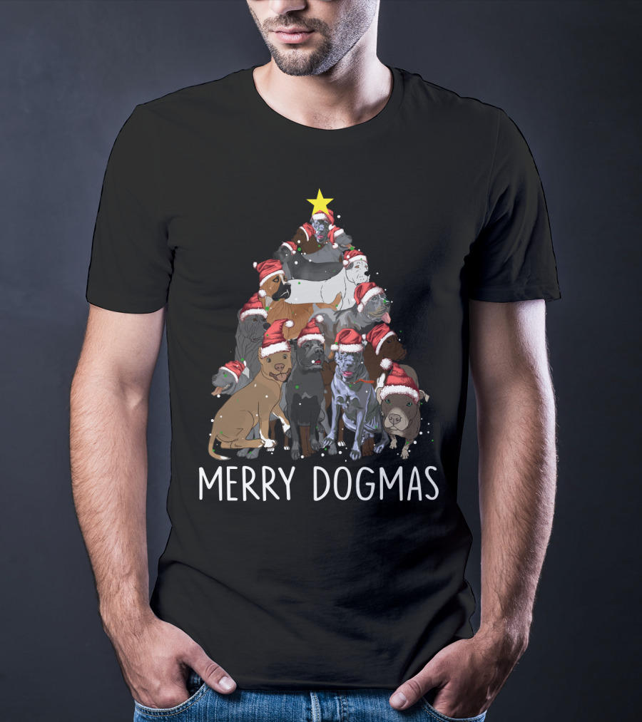Merry Dogmas Cane Corso Christmas Tree With Santa Hats T-Shirt