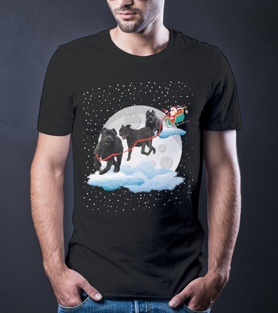Santa Rides Cane Corso Sleigh With Full Moon And Snowflakes T-Shirt
