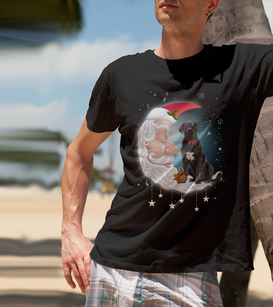 Santa Crescent Moon Cane Corso With Stars And Snowflakes T-Shirt