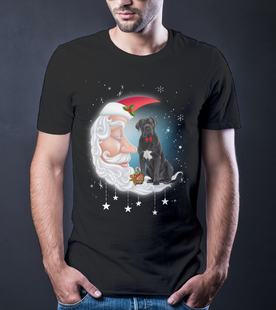 Santa Crescent Moon Cane Corso With Stars And Snowflakes T-Shirt