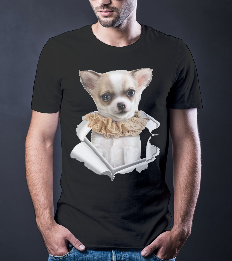 Chihuahua 3D Peek Out Frill Collar T-Shirt