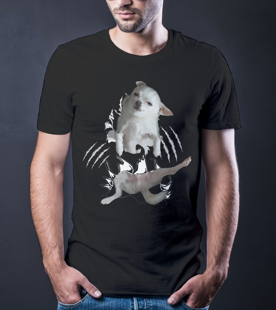 Chihuahua 3D Dog Breaking Through Claw Marks T-Shirt