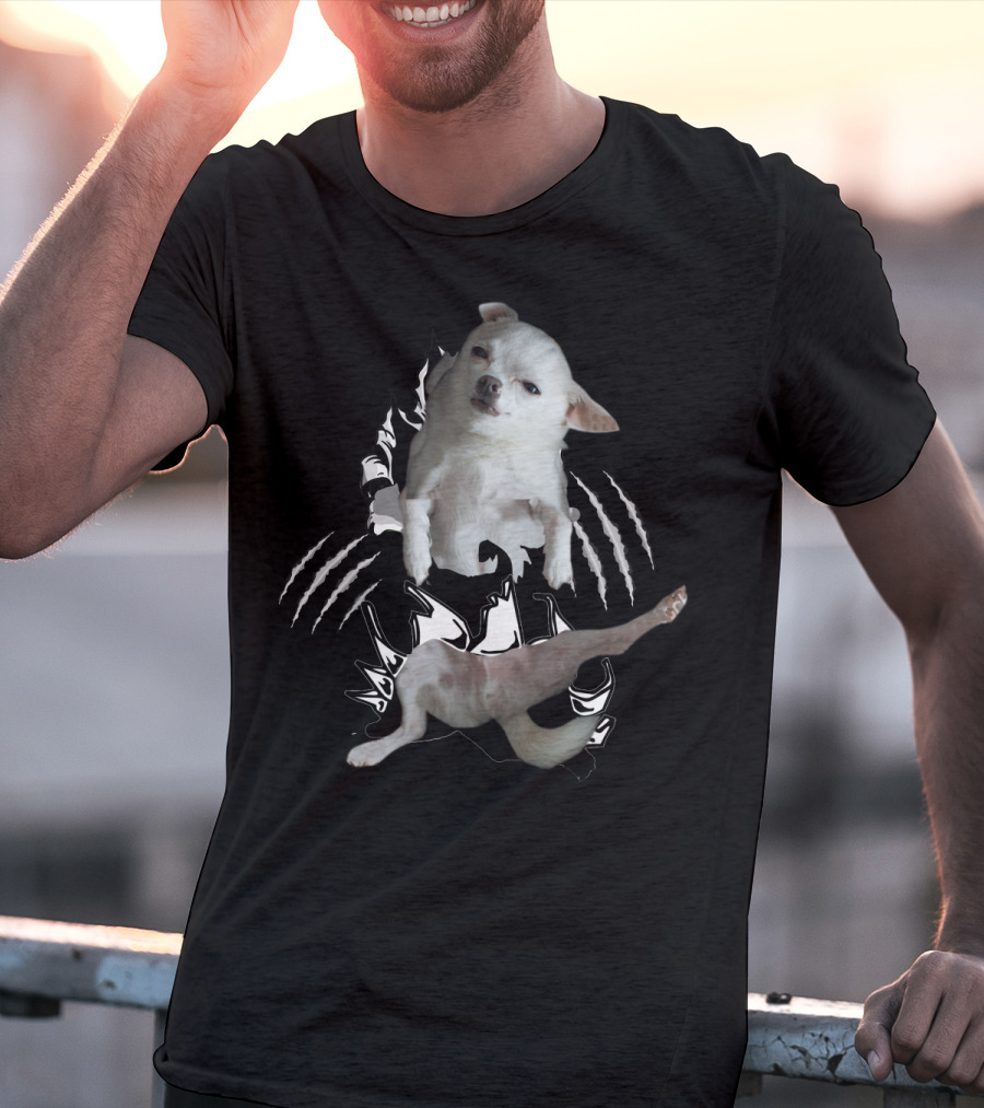 Chihuahua 3D Dog Breaking Through Claw Marks T-Shirt