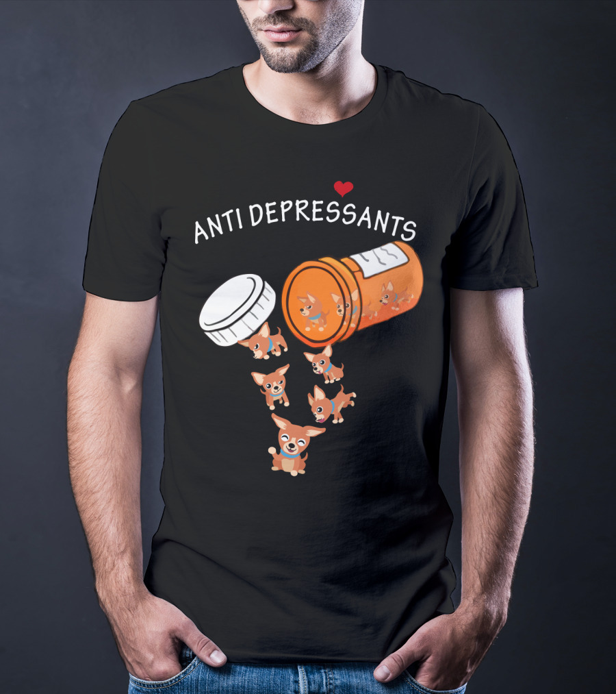 Chihuahua Anti Depressants Cute Pill Bottle Heart T-Shirt