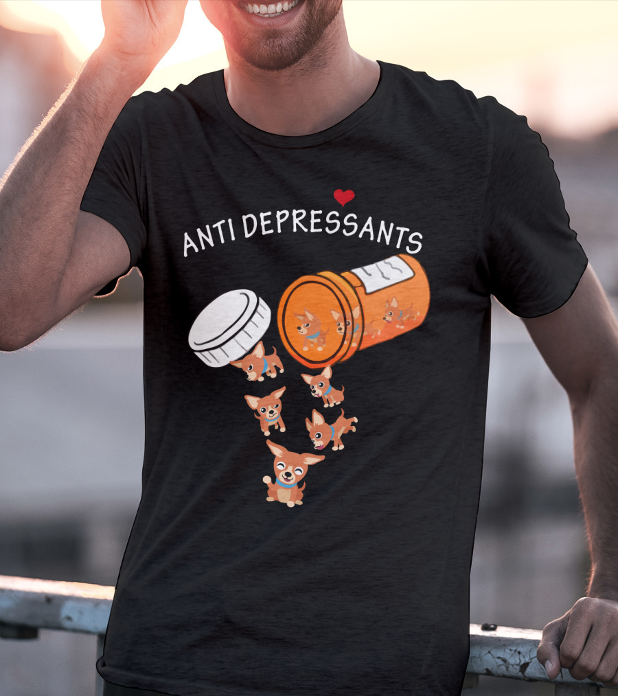 Chihuahua Anti Depressants Cute Pill Bottle Heart T-Shirt