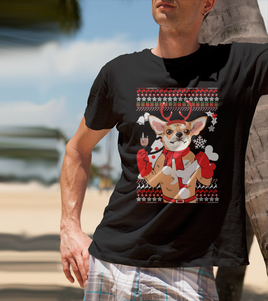 Chihuahua Reindeer Christmas Ugly T-Shirt