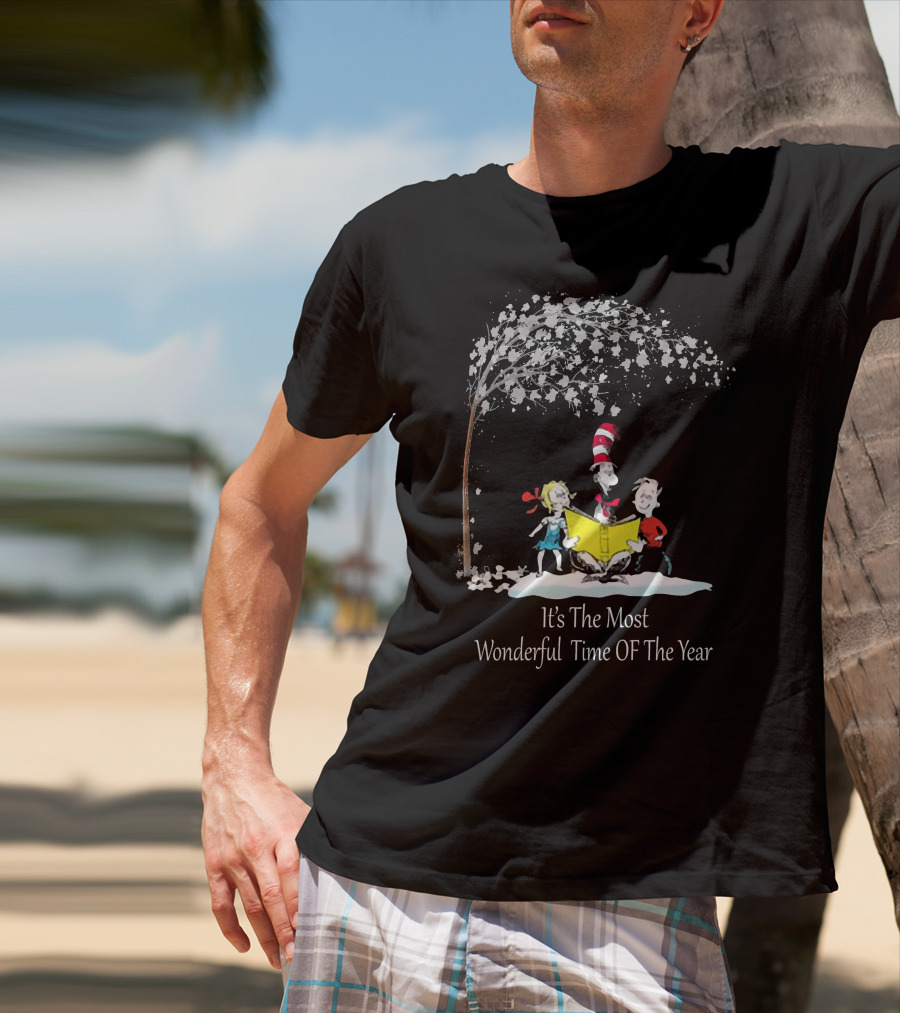 Dr Seuss Cat In The Hat Friends Most Wonderful Time Of The Year Snow Scene T-Shirt