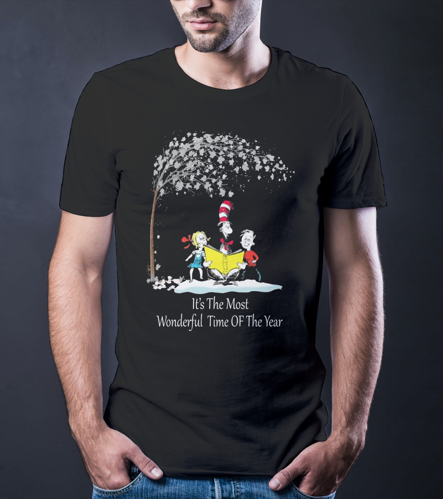 Dr Seuss Cat In The Hat Friends Most Wonderful Time Of The Year Snow Scene T-Shirt