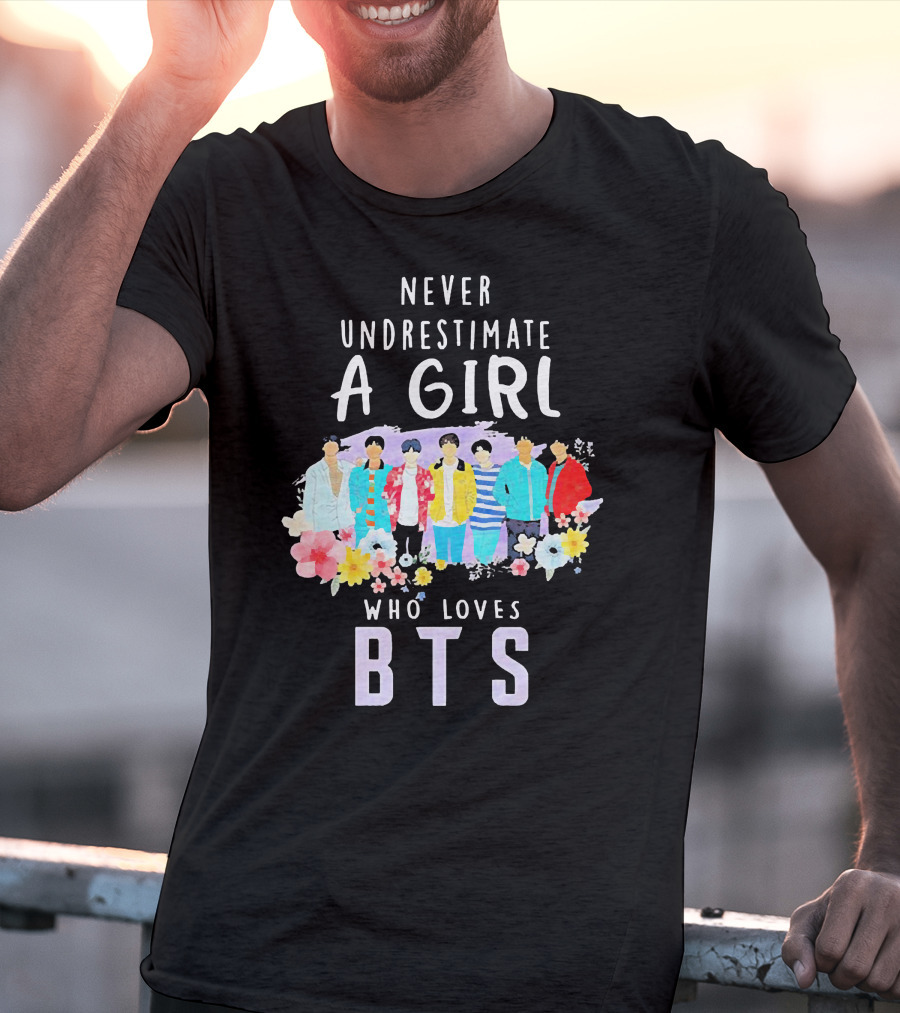 Never Underestimate A Girl Who Loves BTS Floral Watercolor Band T-Shirt