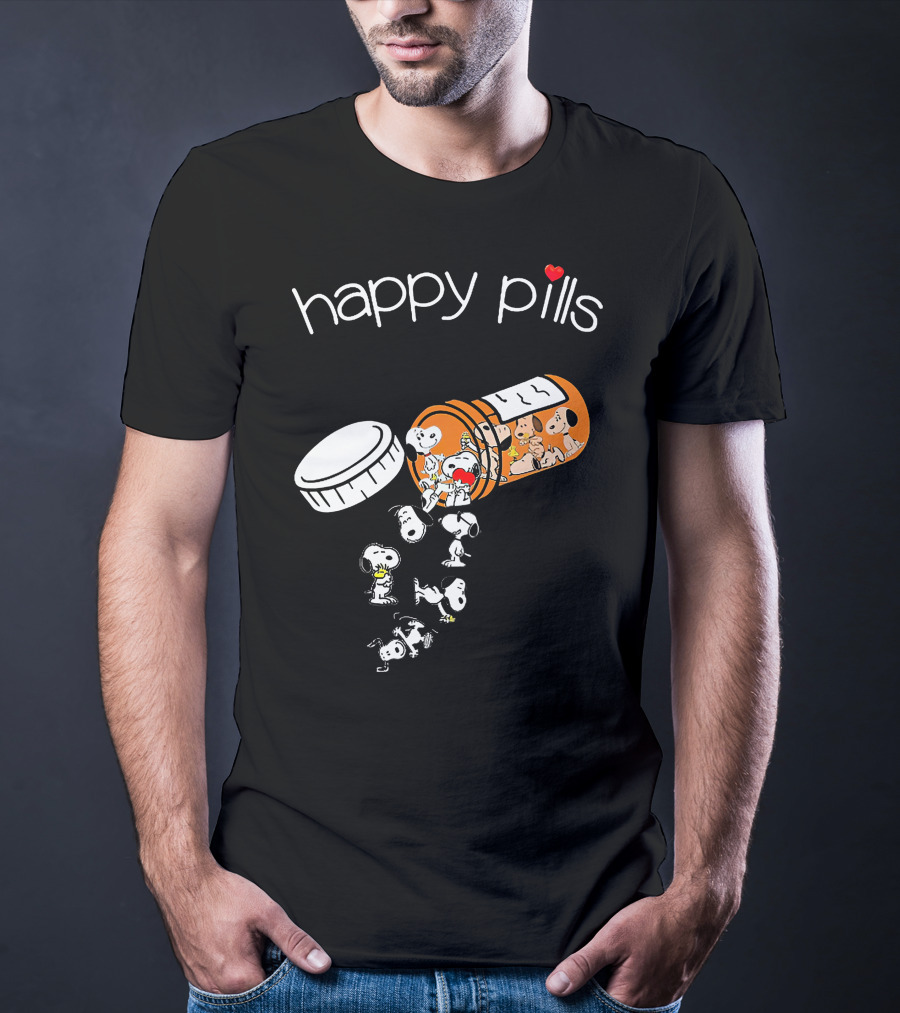 Snoopy Happy Pills Peanuts Characters Fun Capsule Playful T-Shirt