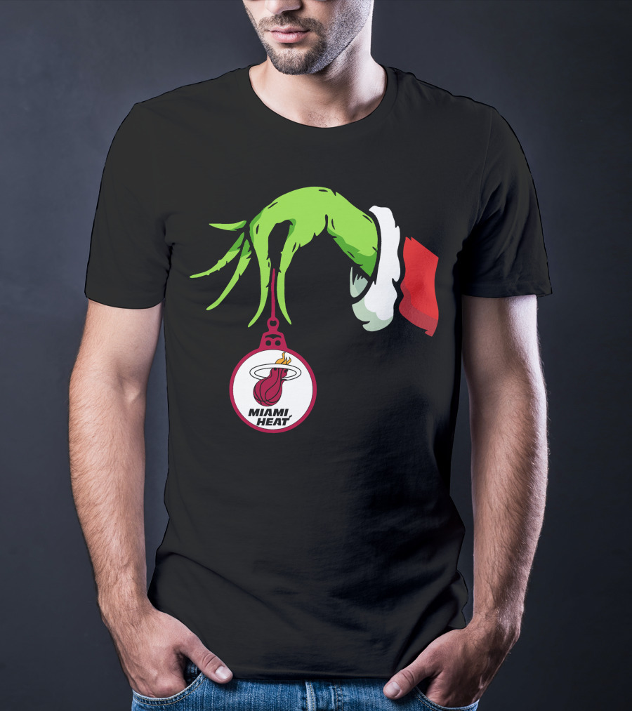 Grinch Hand With Miami Heat Ornament Holiday Sports T-Shirt