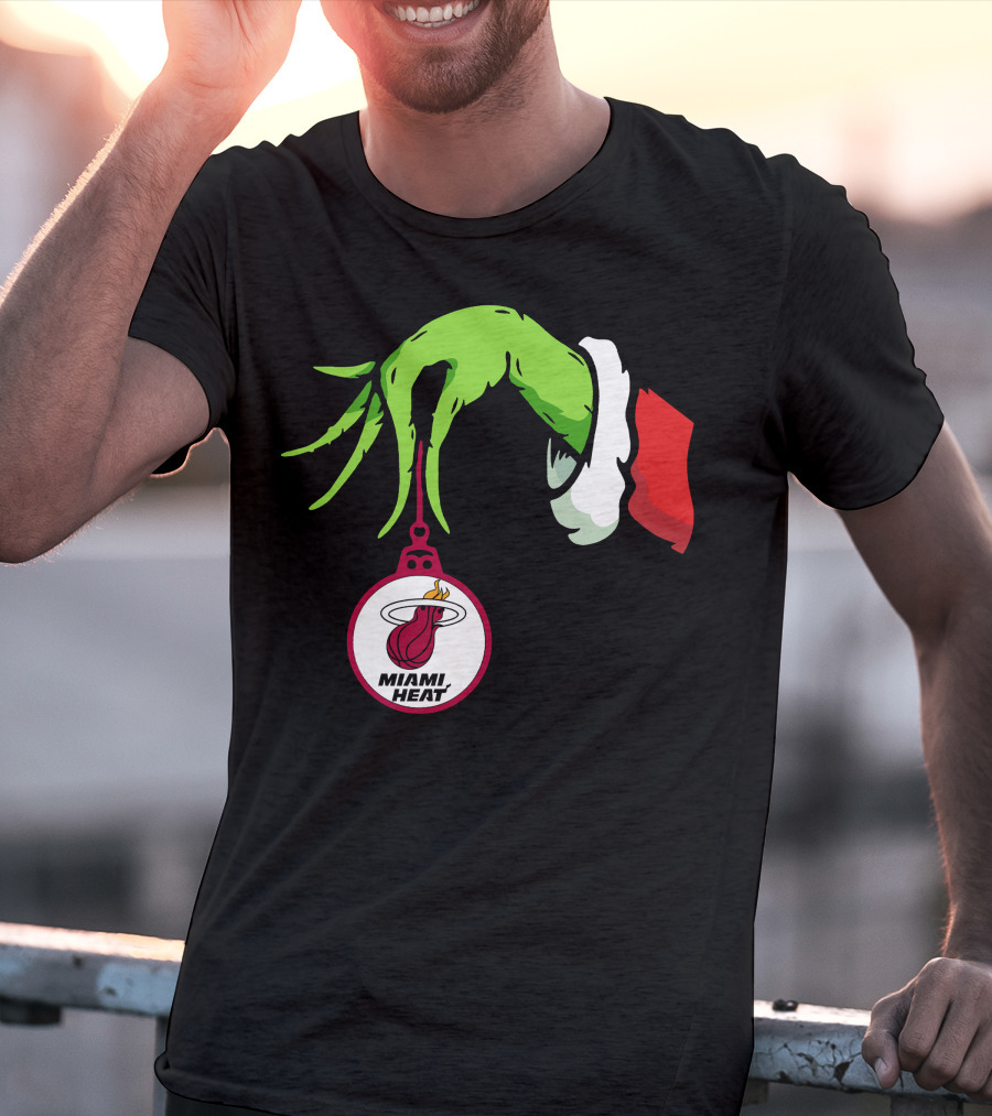 Grinch Hand With Miami Heat Ornament Holiday Sports T-Shirt
