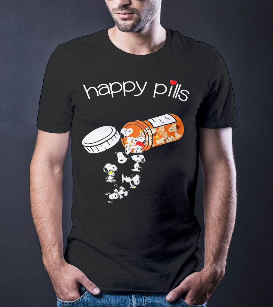 Happy Pills Peanuts Snoopy Prescription Bottle T-Shirt