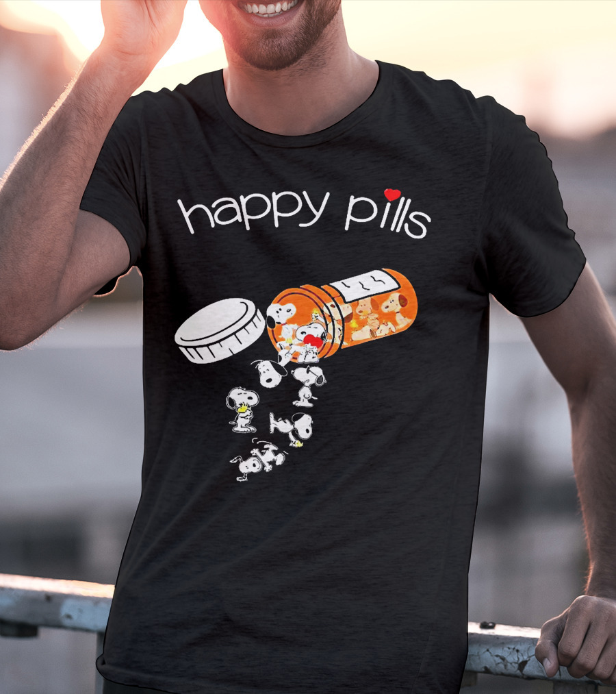 Happy Pills Peanuts Snoopy Prescription Bottle T-Shirt
