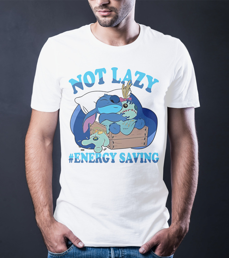 Not Lazy Energy Saving Stitch Sleeping With Voodoo Doll T-Shirt