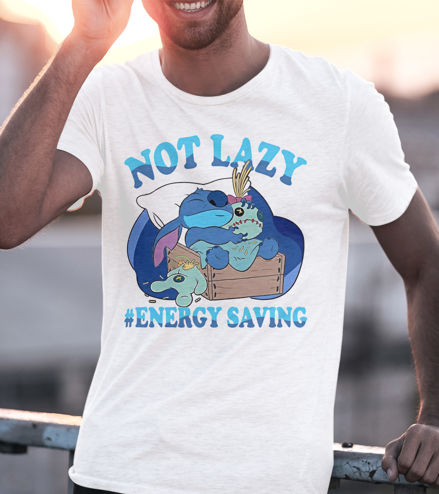 Not Lazy Energy Saving Stitch Sleeping With Voodoo Doll T-Shirt