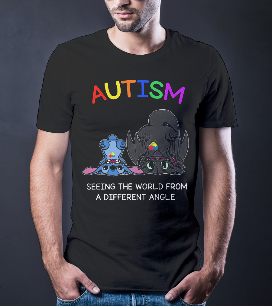 Autism Seeing The World From A Different Angle Stitch And Toothless T-Shirt