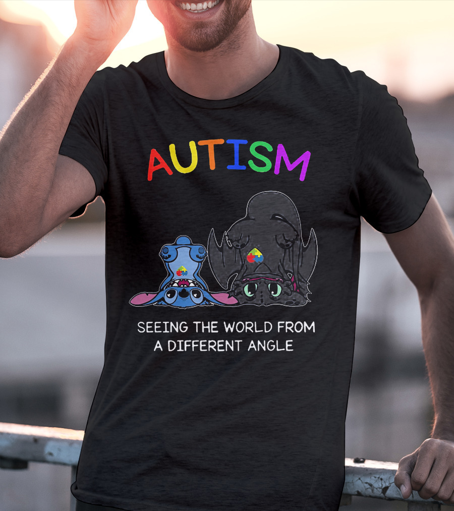 Autism Seeing The World From A Different Angle Stitch And Toothless T-Shirt
