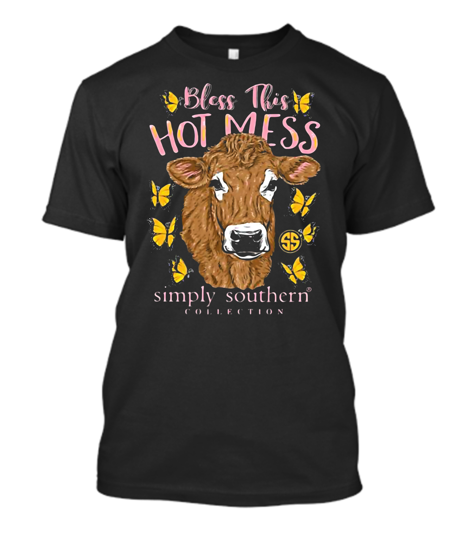 Bless This Hot Mess Simply Southern Collection Cow And Butterflies T-Shirt