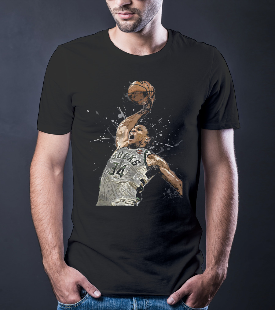 Giannis Antetokounmpo 34 Bucks Basketball Dunk Jersey T-Shirt