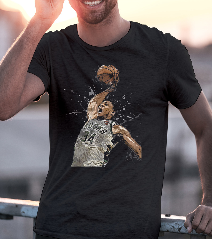 Giannis Antetokounmpo 34 Bucks Basketball Dunk Jersey T-Shirt