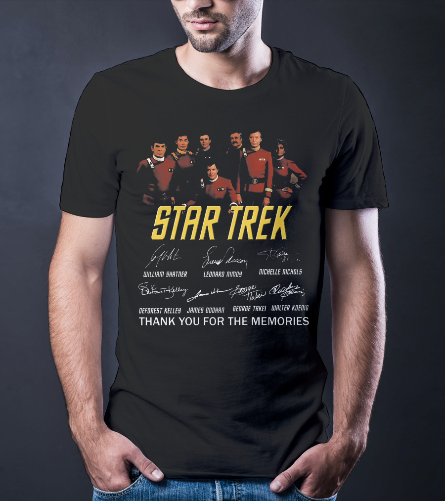 Star Trek Thank You For The Memories William Shatner Leonard Nimoy Nichelle Nichols DeForest Kelley James Doohan George Takei Walter Koenig Signature T-Shirt