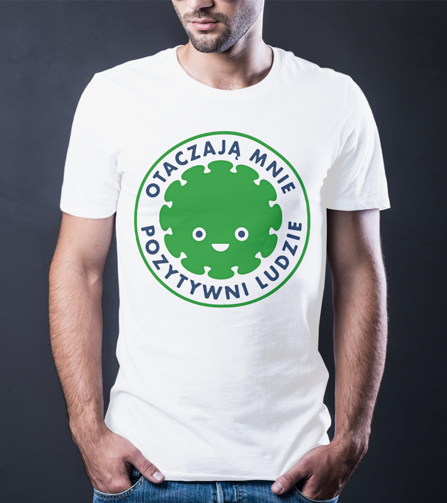 Otaczają Mnie Pozytywni Ludzie Green Smiley Puzzle Face T-Shirt