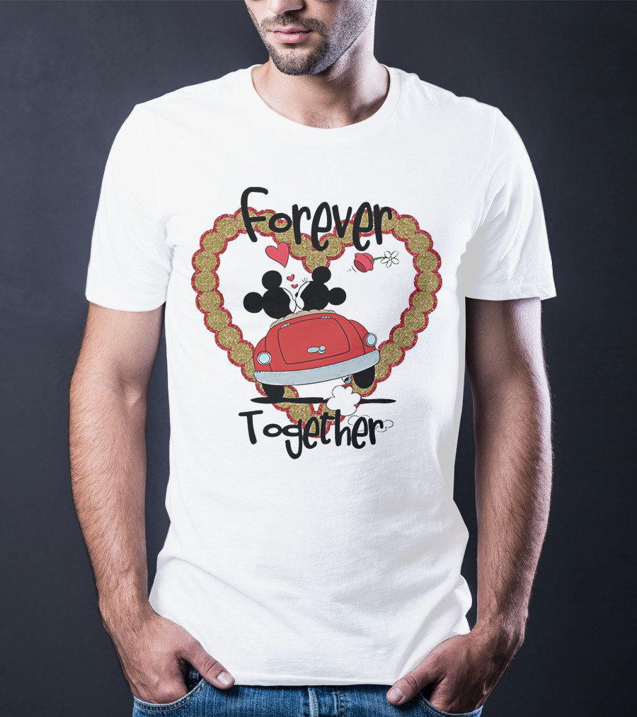Mickey Mouse Minnie Mouse Forever Together Valentine Day Hearts Car T-Shirt
