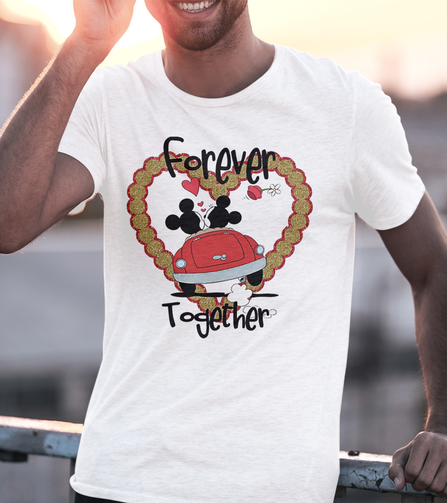 Mickey Mouse Minnie Mouse Forever Together Valentine Day Hearts Car T-Shirt