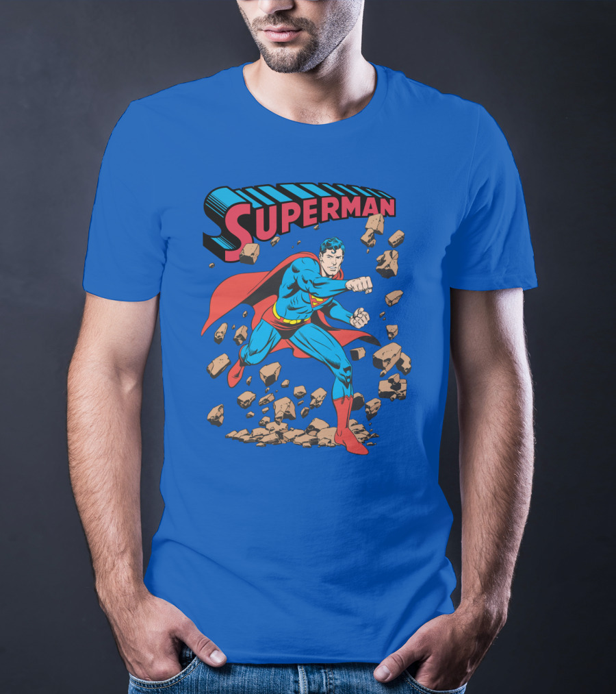 Superman Breaking Rocks In Classic Pose T-Shirt