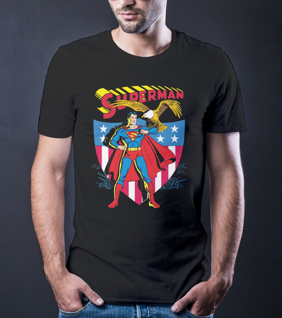 Superman American Shield Stars And Stripes Bald Eagle Iconic Shield T-Shirt