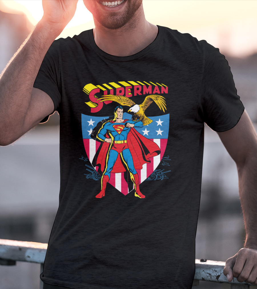Superman American Shield Stars And Stripes Bald Eagle Iconic Shield T-Shirt