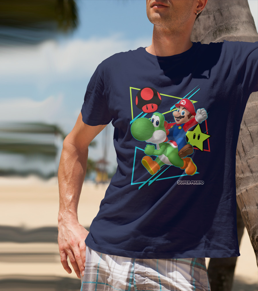 Super Mario Yoshi Adventure With Red Mushroom And Star T-Shirt