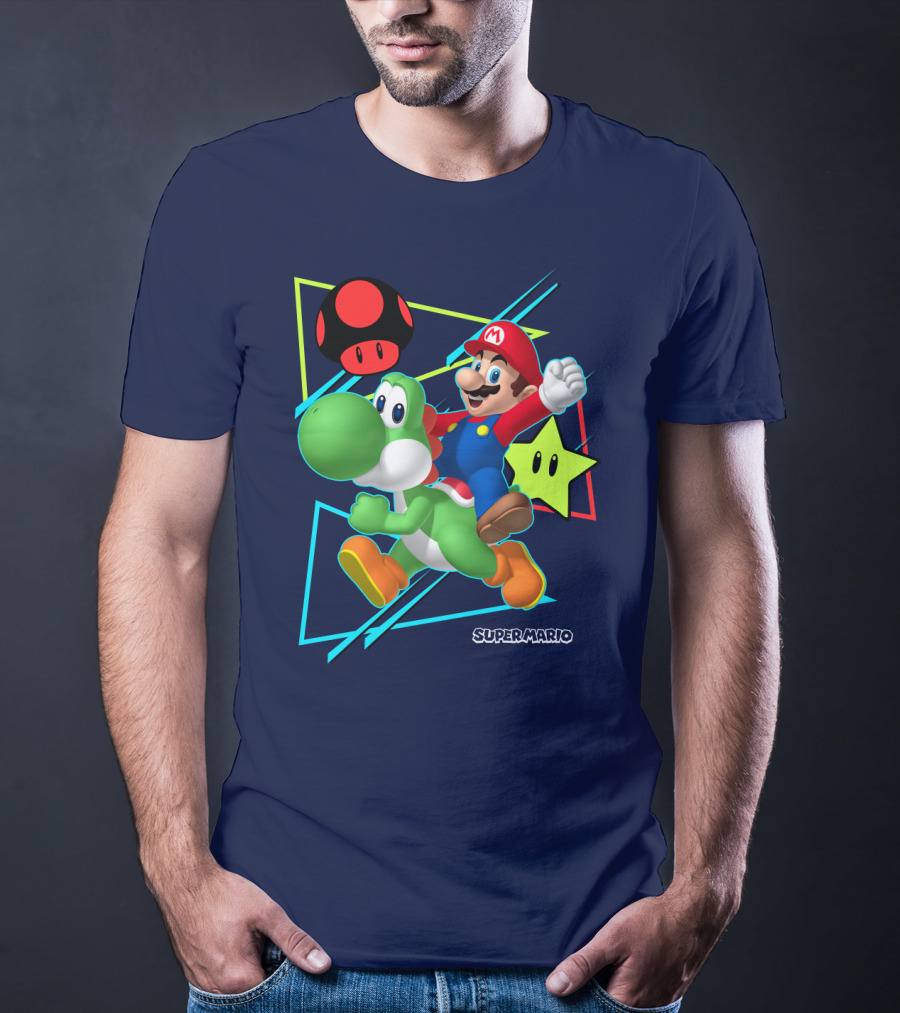 Super Mario Yoshi Adventure With Red Mushroom And Star T-Shirt