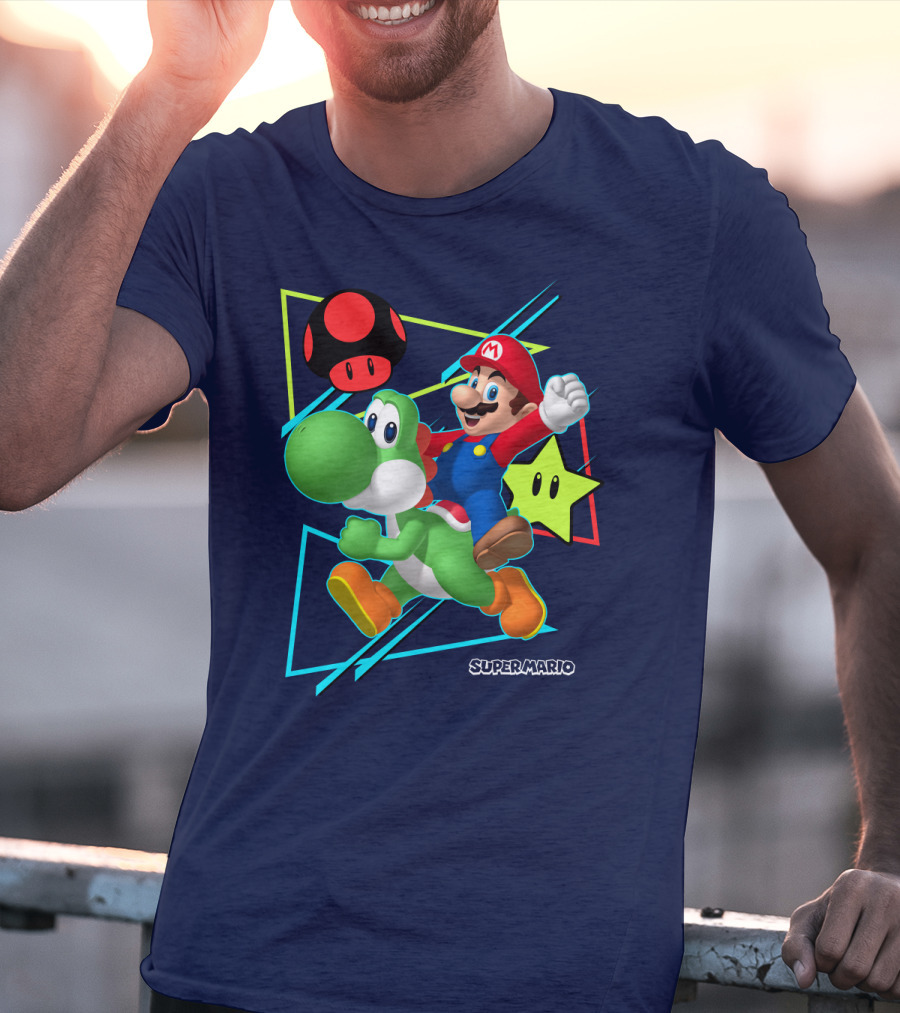 Super Mario Yoshi Adventure With Red Mushroom And Star T-Shirt