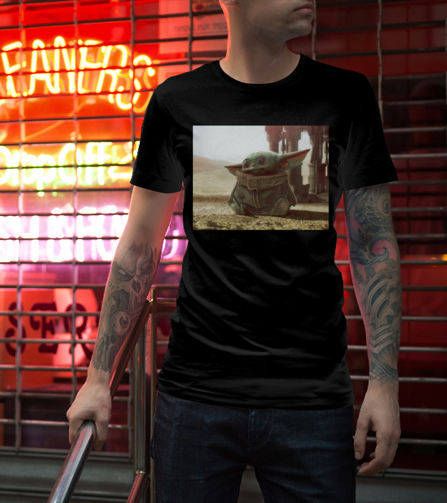 The Child Square Mandalorian Baby Yoda On Tatooine Desert T-Shirt