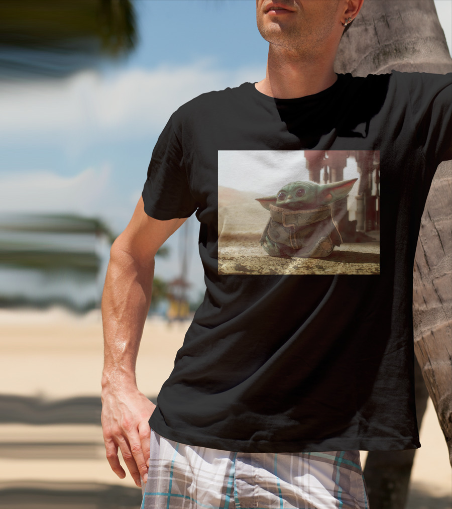 The Child Square Mandalorian Baby Yoda On Tatooine Desert T-Shirt