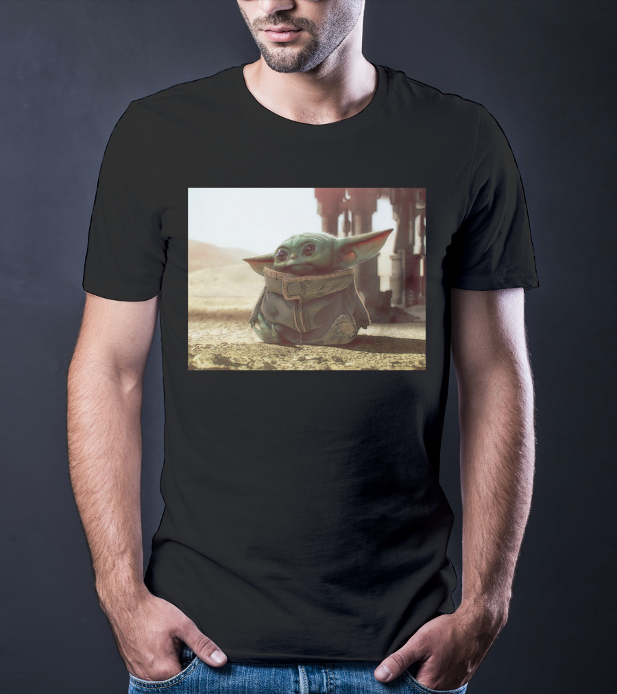 The Child Square Mandalorian Baby Yoda On Tatooine Desert T-Shirt