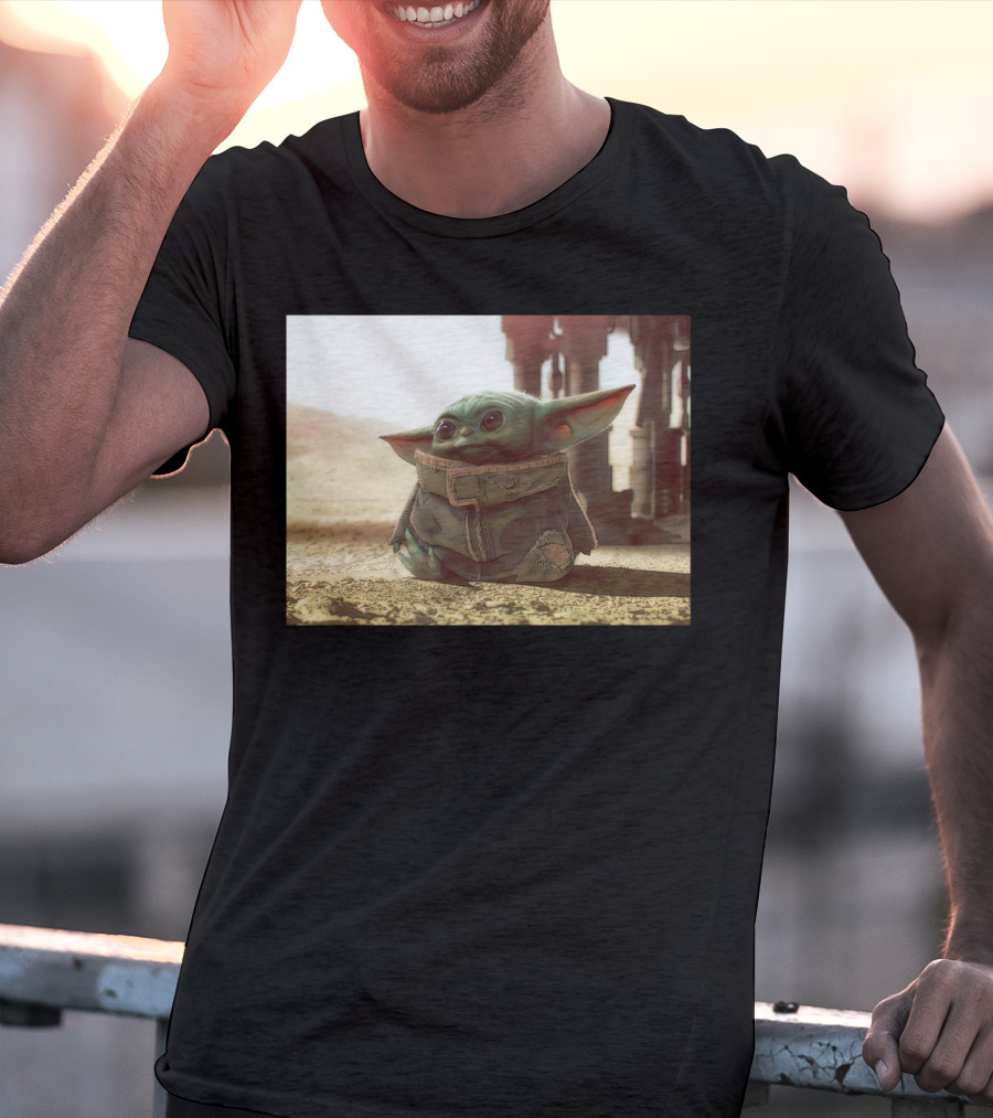 The Child Square Mandalorian Baby Yoda On Tatooine Desert T-Shirt